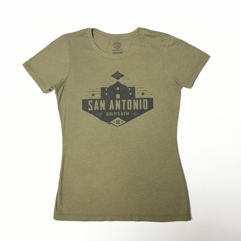 Gold's Gym Shirt Womens M Green San Antonio Graphic Tee Workout Texas Gym